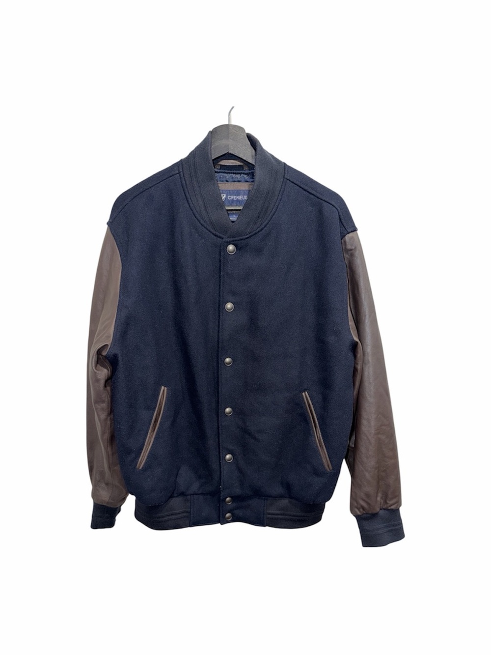 Cremieux Varsity Jacket Wool Leather Sleeves Navy Sz L